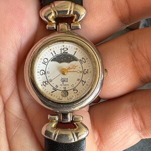 Gloria Vanderbilt Silver and Black Moon Phase Watch